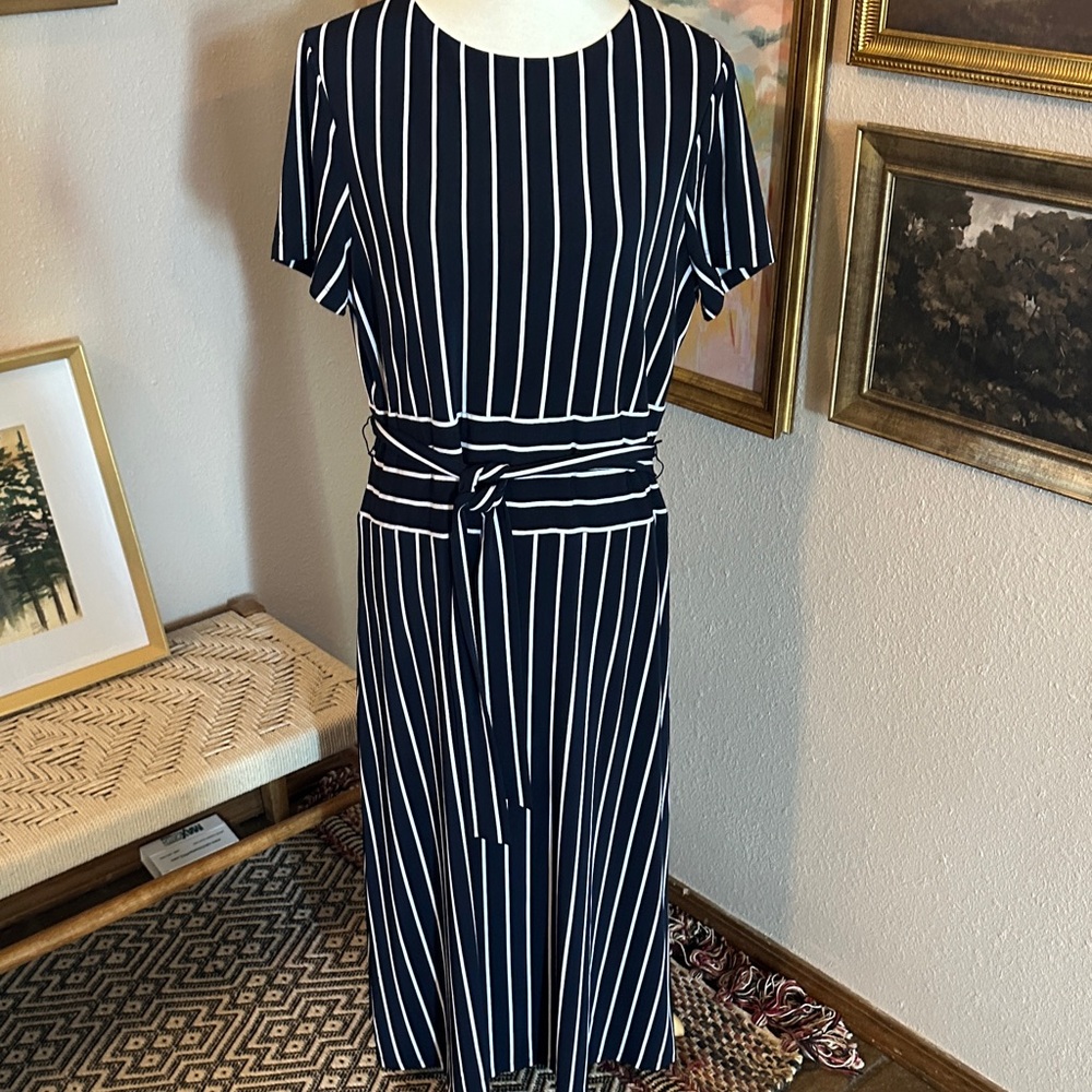 Lauren Ralph Lauren Navy and White Striped Maxi Dress
